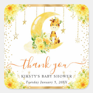 Aquarell Süße Florale Giraffe Baby Shower Quadratischer Aufkleber
