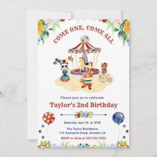 Aquarell Süße Florale Zirkus Karneval Geburtstag Einladung