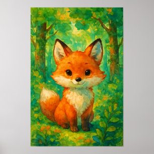Aquarell Süße Fuchs Wald Illustration Kinderzimmer Poster