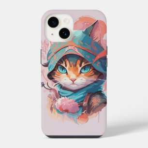 Aquarell Süße Kapuzen-Ninja-Katze iPhone 14 Hülle