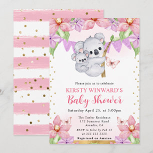 Aquarell Süße Koalas & Blumen Baby Shower Einladung