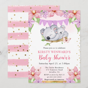 Aquarell Süße Koalas & Blumen Baby Shower Einladung