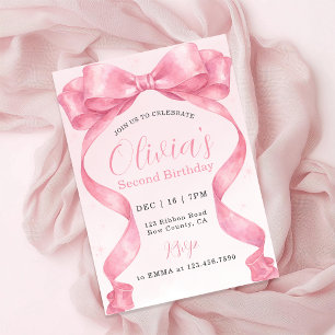 Aquarell Süße Kokette Rosa Schleife Mädchen Geburt Einladung