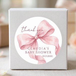 Aquarell Süße Rosa Schleife Baby Shower Danke schö Runder Aufkleber