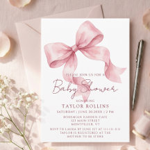 Aquarell Süße Rosa Schleife Baby Shower Einladung