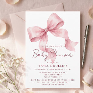Aquarell Süße Rosa Schleife Baby Shower Einladung