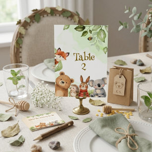 Aquarell Süße Tiere Wald Baby-Party Tischnummer