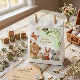 Aquarell Süße Tiere Wald Baby Shower Geschenktütchen