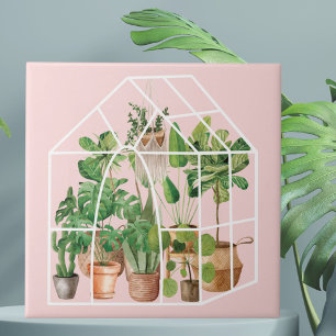 Aquarell Süße Tropische Zimmerpflanze auf Rosa Fliese