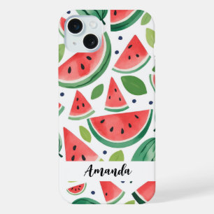 Aquarell Süße Wassermelonen-Muster Individualisier iPhone 15 Plus Hülle