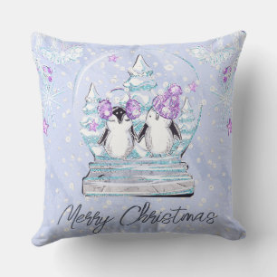 Aquarell Süße Winter Pinguin Freunde Schneekugel Kissen