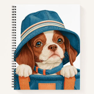 Aquarell Süßer Brauner Weißer Hund Blauer Hut Haus Notizblock