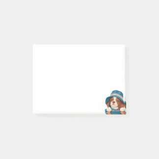 Aquarell Süßer Brauner Weißer Hund Blauer Hut Haus Post-it Klebezettel