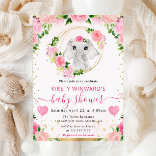 Aquarell Süßer Dschungel Elefant Baby Shower Einladung