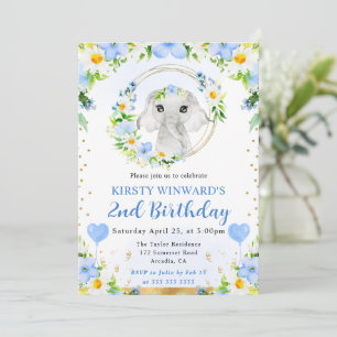 Aquarell Süßer Dschungel-Elefant Kindergeburtstag Einladung