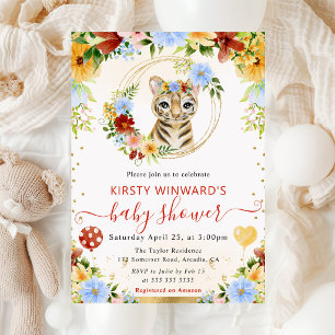 Aquarell Süßer Dschungel Tiger Baby Shower Einladung