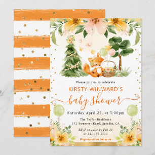 Aquarell Süßer Floraler Fuchs Baby Shower Einladung