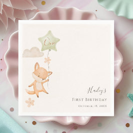 Aquarell Süßer Fuchs Fliegender Ballon Erster Gebu Serviette