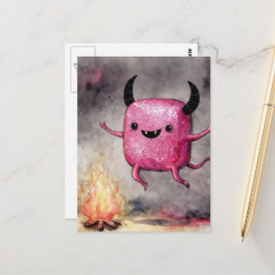 Aquarell Süßer Glänzender Rosa Monster und ein Lag Postkarte