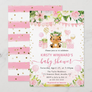 Aquarell Süßer Rosa Dschungel Tiger Baby Shower Einladung