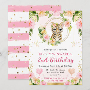 Aquarell Süßer Rosa Dschungel Tiger Kinder Geburts Einladung