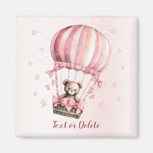 Aquarell Süßer Rosa Teddybär Heißluftballon Magnet