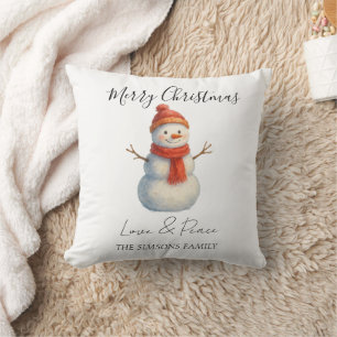 Aquarell Süßer Schneemann Frohe Weihnachten Kissen