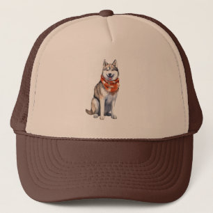 Aquarell Süßer Sibirischer Husky Hund Truckerkappe