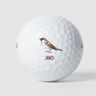 Aquarell Süßer Spatz Vogel Tier Monogramm Golfball