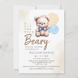 Aquarell Süßer Teddybär Ballon Baby Shower Einladung