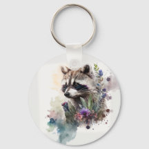 Aquarell Süßer Waschbär Frühlingsblumen