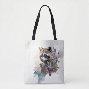Aquarell Süßer Waschbär Frühlingsblumen Tasche