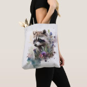 Aquarell Süßer Waschbär Frühlingsblumen Tasche (Von Nahem)