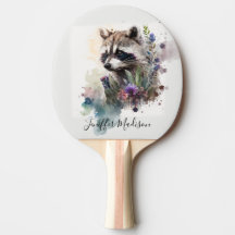 Aquarell Süßer Waschbär Frühlingsblumen