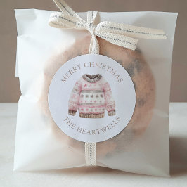 Aquarell Sweater Personalisiert Frohe Weihnachten Runder Aufkleber