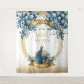 Aquarell Sweet 16 Blue Gold Glitzer Hintergrund Wandteppich (Vorderseite)