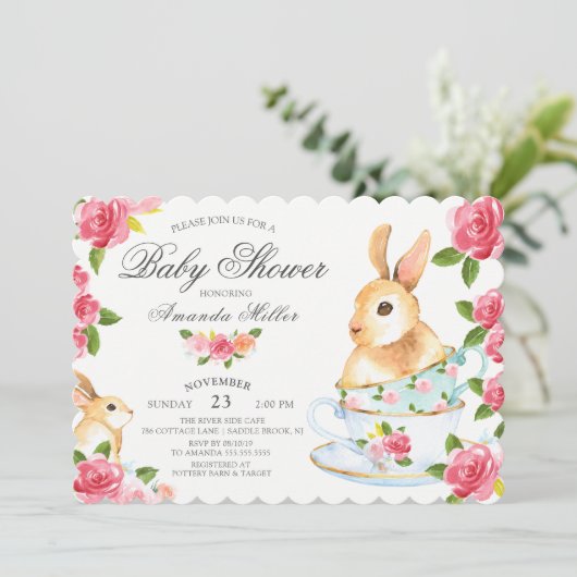 Aquarell Sweet Bunny Baby Dusche Tee Party Einladung (Stehend Vorderseite)