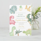 Aquarell Sweet Dinosaurier Baby Dusche Einladung (Stehend Vorderseite)