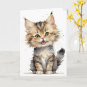 Aquarell Tabby Kitten Geburtstag Karte (Gelbe Blume)
