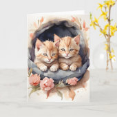 Aquarell Tabby Kittens Brothers Blume Leere Karte (Gelbe Blume)