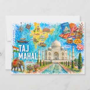 Aquarell Taj Mahal Indien Landmarken Karte Postkar