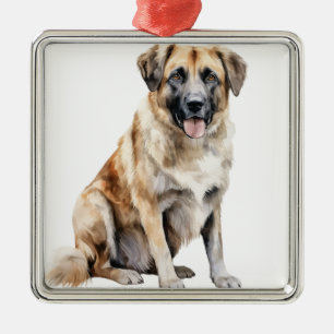 AQUARELL TAN ANATOLISCHER HIRTENHUND ORNAMENT AUS METALL