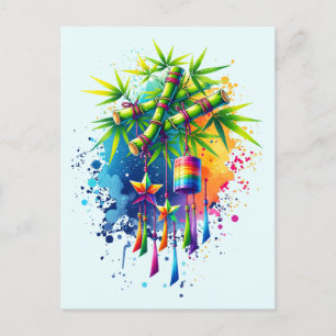 Aquarell-Tanabata-Baum Postkarte