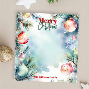 Aquarell-Tannen-Ornament Familien-Weihnachten Notizblock