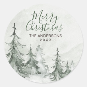 Aquarell-Tannen Winter, Weihnachtsfeier Runder Aufkleber