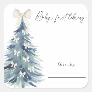 Aquarell-Tannenbaum-Schleife - Baby Shower-Exlibri Quadratischer Aufkleber