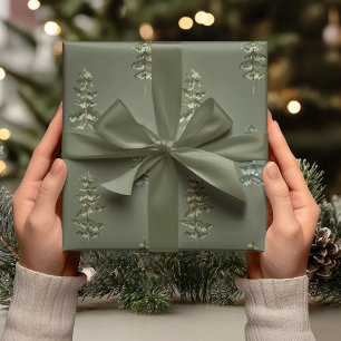 Aquarell-Tannenbaum tiefes Salbeigrün Geschenkpapier