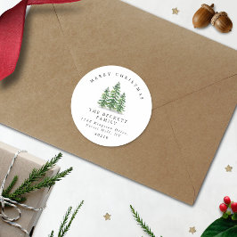 Aquarell-Tannenwald-Weihnachten Runder Aufkleber