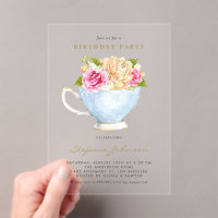 Aquarell-Tassencafe-Geburtstags-Teeparty Botanisch