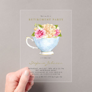 Aquarell-Tassencup-Botanical-Ruhestand-Teeparty Acryleinladungen